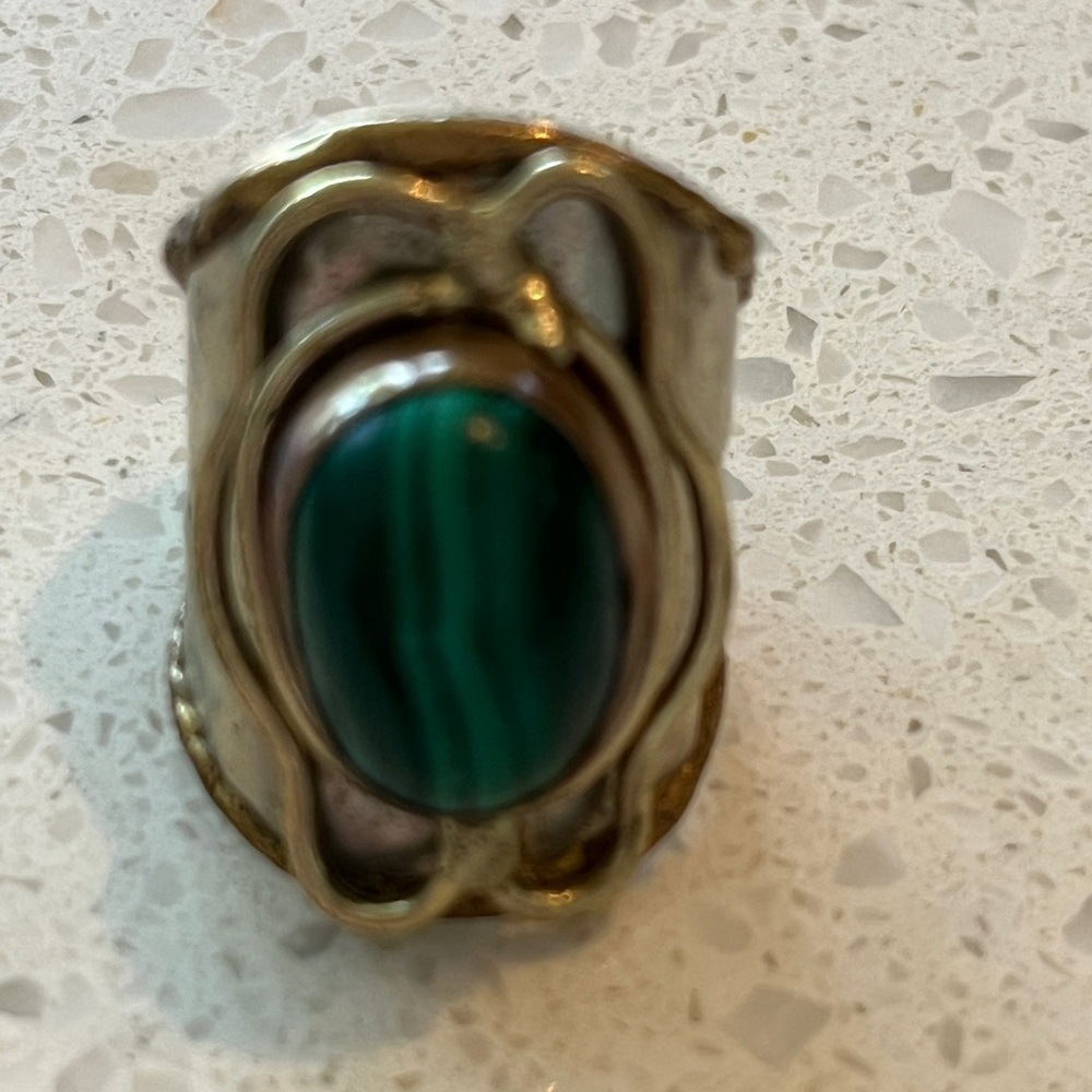 1960's Karnes Stinson ? Sterling Silver Green Stone Malachite Ring Jewelry